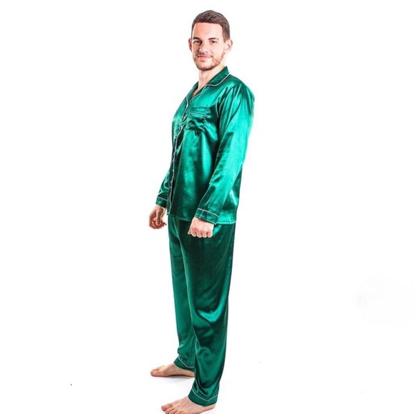SOLDMen's Satin Pajamas Long Sleeves + Pants - Picture 10 of 13